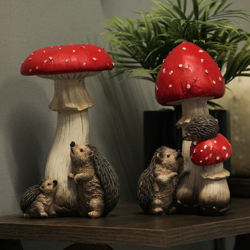 Hedgehogs and Mushrooms Statue Set &ndash; Hand-Painted, Nature-Inspired Decor image number 5