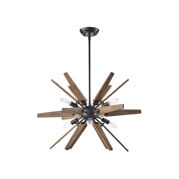 Betina Antique Black Sputnik Natural Wood 6-light Chandelier