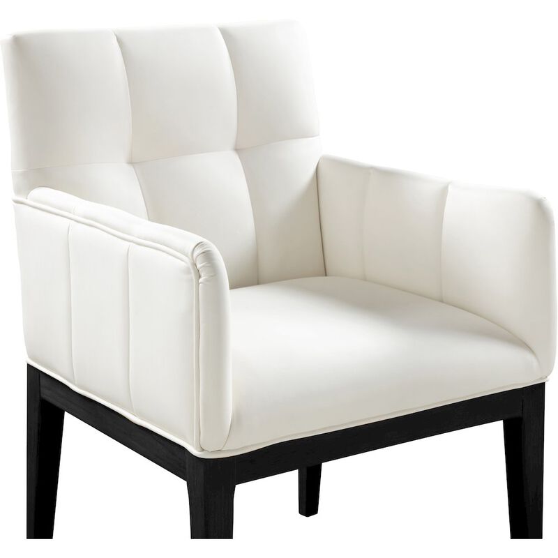 Meridian Furniture Adrian Cream Vegan Leather Dining Arm Chair, Set of 2