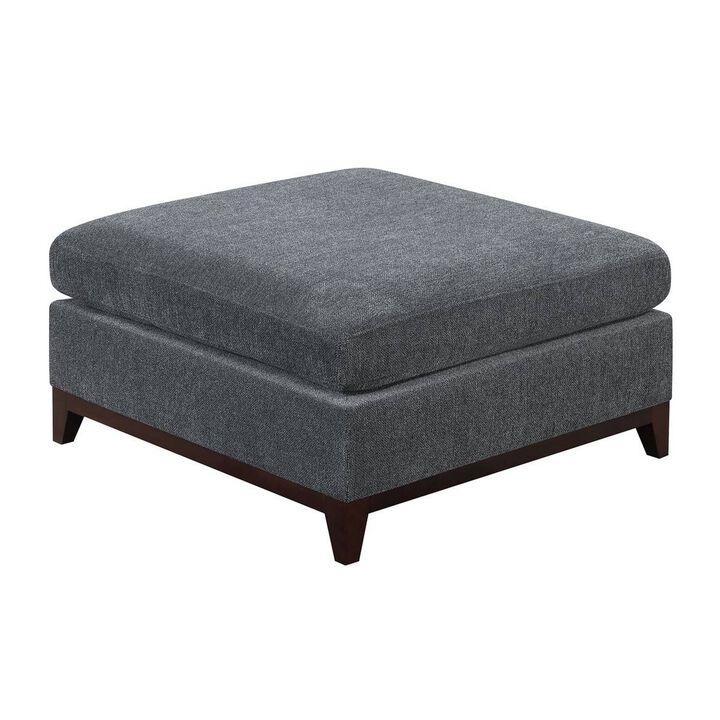 37 Inch Modern Square Ottoman with Foam Seating, Gray Chenille Fabric  - Benzara