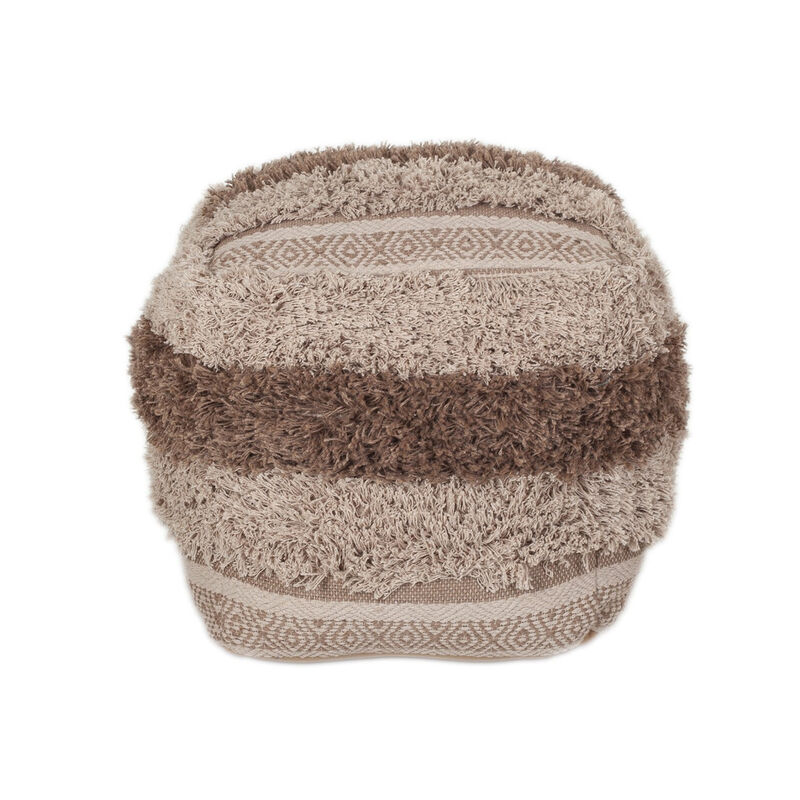 Hivvago 18 Inch Beige Striped Pouf Ottoman