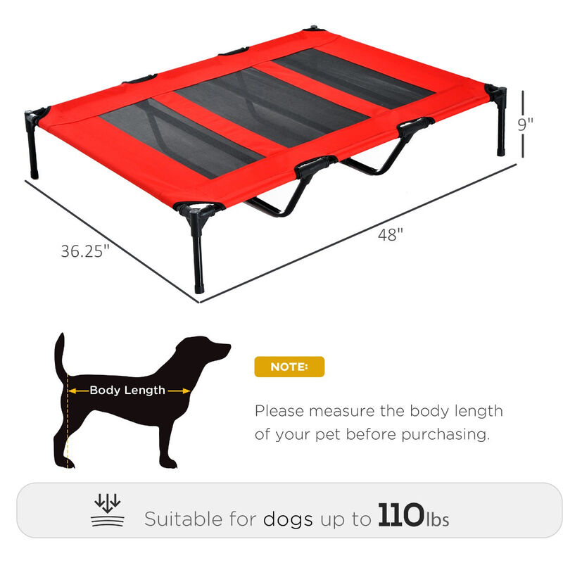 Sturdy Pet Lounger: 48"x46" Red Folding Elevated Dog Cot