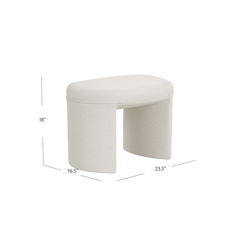 Max Ottoman Footstool with Saddle Seat, Cream White Boucle, 24 Inch - Benzara