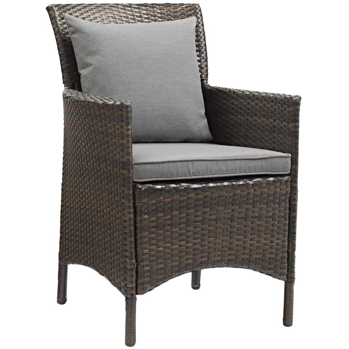 Modway Converge Wicker Rattan Outdoor Patio Dining Arm Chair with Cushion in Brown Gray