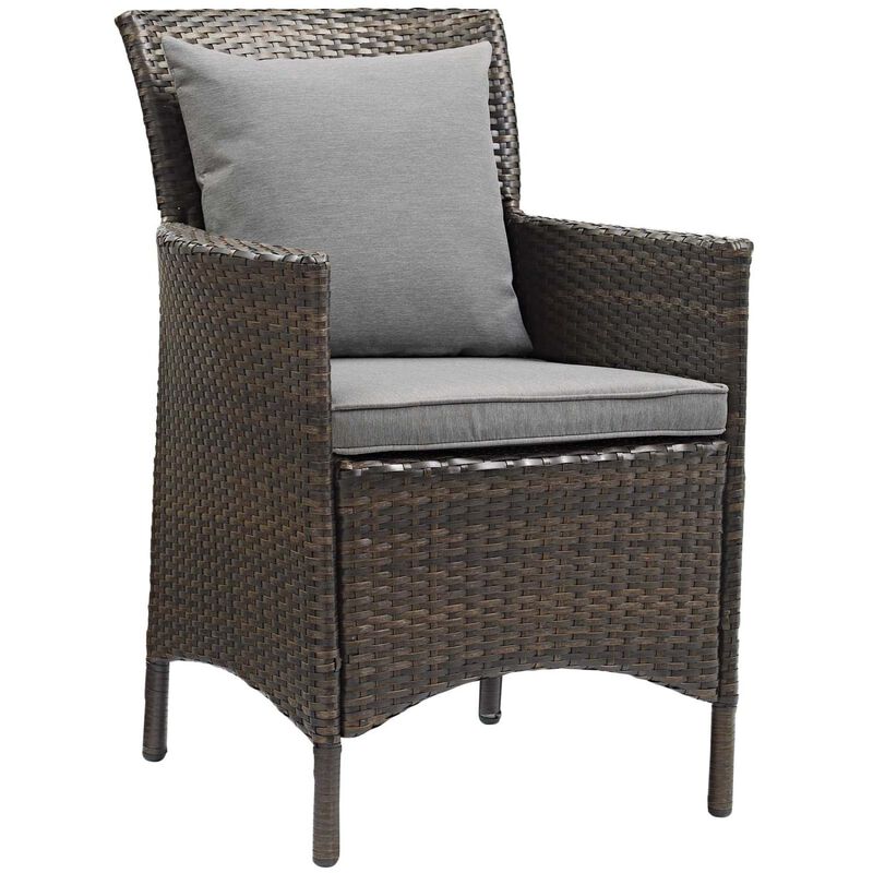 Modway Converge Wicker Rattan Outdoor Patio Dining Arm Chair with Cushion in Brown Gray