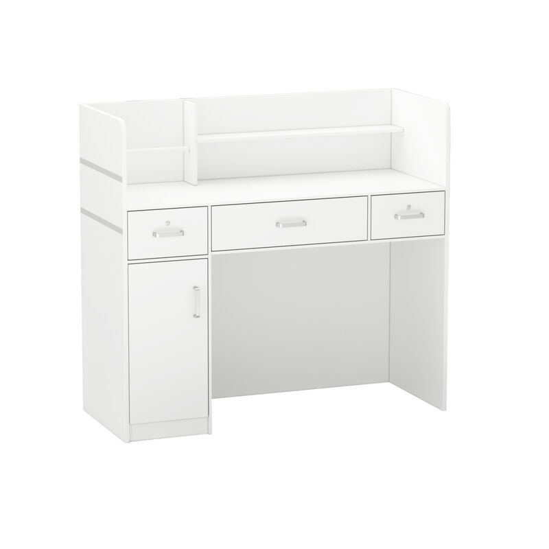 47.2 in. Rectangle White Wooden Desk with 3-Drawers, Cabinet and Shelves
