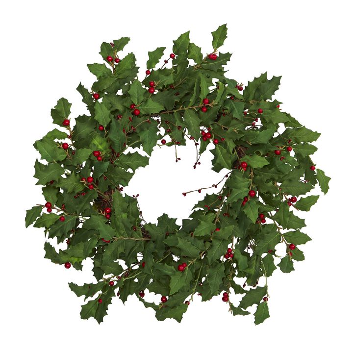 HomPlanti 28" Holly Berry Artificial Wreath