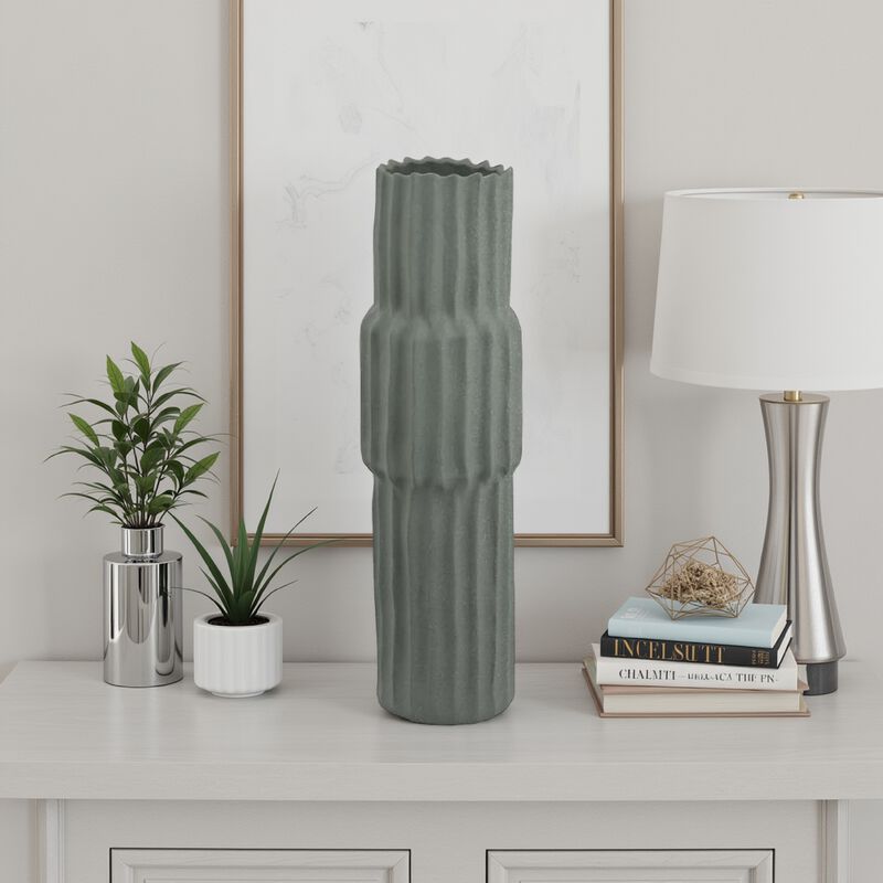 Decorative Accent Vase, Sleek Cactus Design, 24 Inch Green Ceramic