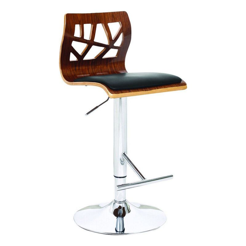 34-43, Inch Adjustable Height Barstool, Open Back, Wood, Black Faux Leather - Benzara image number 0