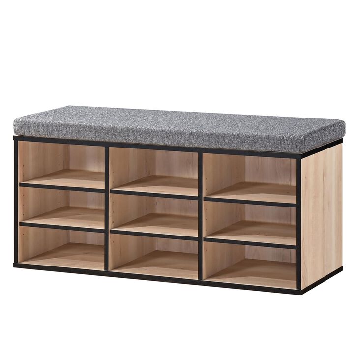 Kings Brand Furniture Shoe Storage Bench with Cushion, 9 Cubbies Shoe Organizer, Cubby Shoe Rack with Adjustable Shelves