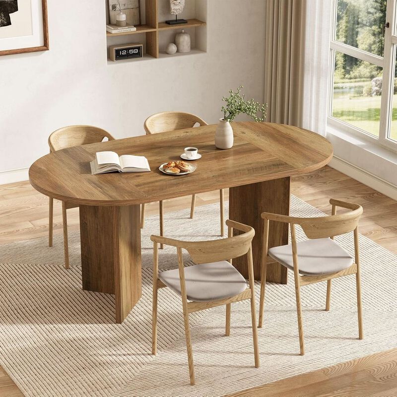 ShipItFurniture LITTLE TREE 63" Rustic Oval Dining Table with Metal Base image number 4