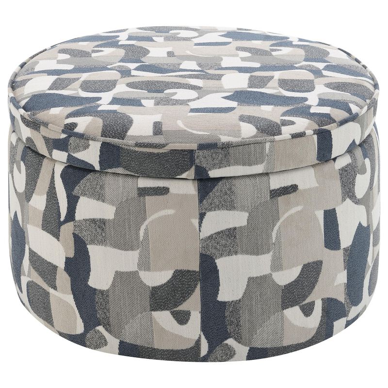 Kito Oval Accent Ottoman, 39 Inch, Hidden Storage, Patterned Fabric - Benzara