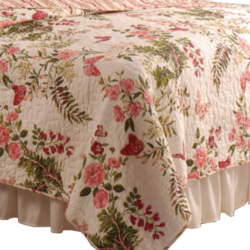 Atlanta Fabric 3 Piece King Size Quilt Set with Butterfly Prints,Multicolor - Benzara