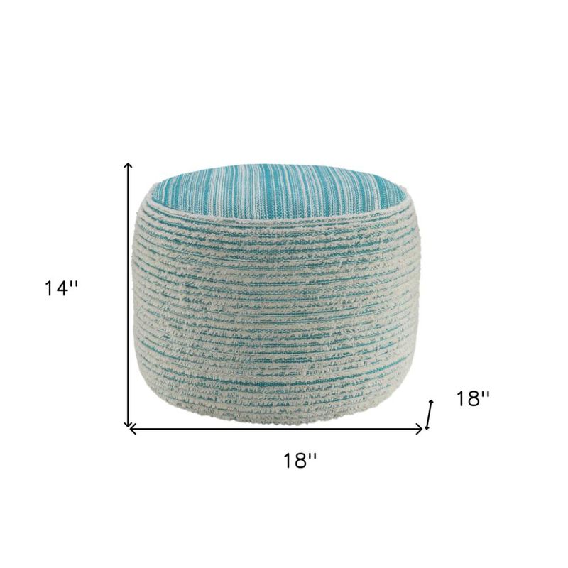 Hivvago 18 Inch Blue Fabric Cylinder Striped Pouf Ottoman