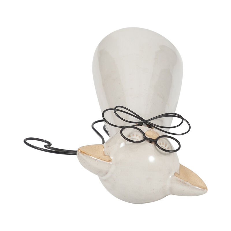 Ceramic Cat W/ Glasses, Beige image number 5