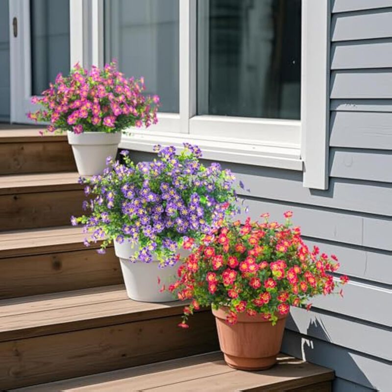 12 Pack Purple Artificial Outdoor Plants UV Resistant Garden Porch Decor image number 3