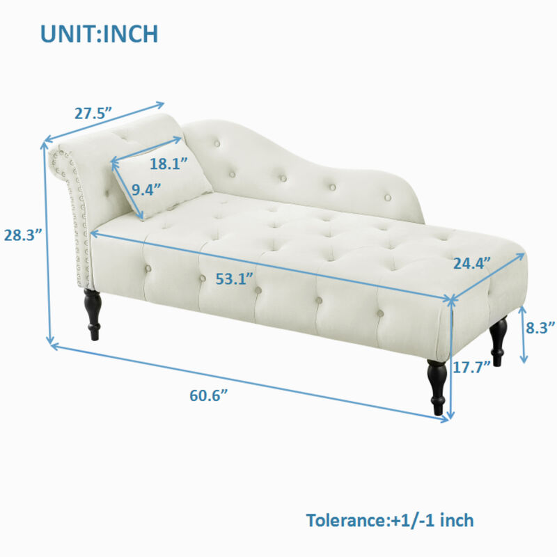 Merax Velvet Chaise Lounge Buttons Tufted Nailhead Trimmed Solid Wood Legs image number 3