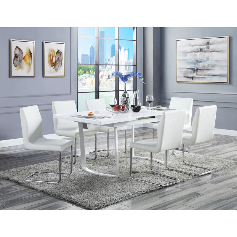 Palton Side Chair (Set of 2), White PU & Chrome Finish