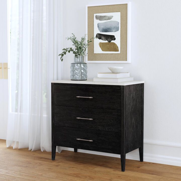 Butler Specialty Averly 32.75 in. W Rectangular Marble and Wood 3 Drawer Chest, Black