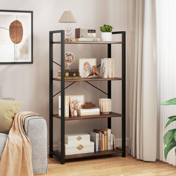 Hivvago 4-Tier Bookshelf with Heavy Duty Metal Frame Industrial Display Shelf