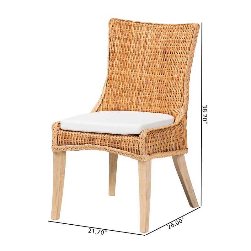 bali & pari Derris Natural Rattan Dining Chair with Cushion - Tall Wingback Side Chair with Solid Mango Wood Legs, Boho Coastal Style for Kitchen or Dining Room Seating