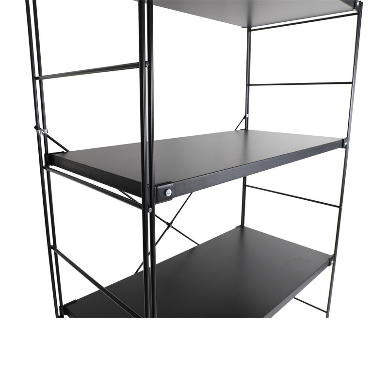LeisureMod Etagere 4-Shelf Industrial Bookcase with Black Steel Frame and Melamine Shelves, Open Storage for Living Rooms, Offices, and Lounges
