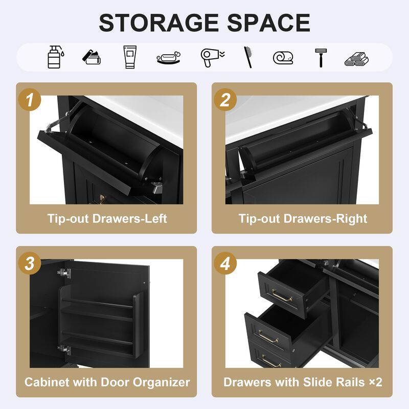 36" Bathroom Vanity with Sink, 4 Drawers & Soft-Close Door, Freestanding Storage Cabinet