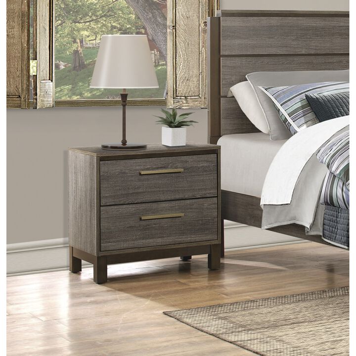 Contemporary Styling 1pc Nightstand of 2x Drawers w Bar Pulls Two-Tone Finish Wooden Bedroom Furniture