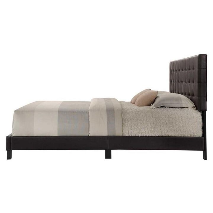 Sophistiated Transitional Style Queen Size Padded Bed, Brown-Benzara