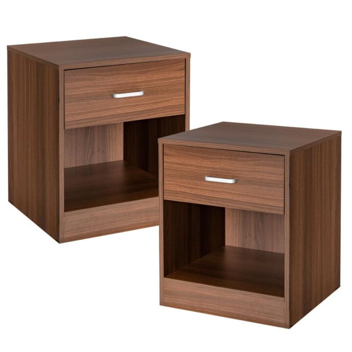 Hivvago 2 Pieces Nightstand with Storage Drawer and Cabinet
