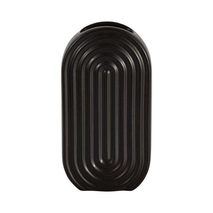 11" Ceramic Oval Ridge Vase, Black
