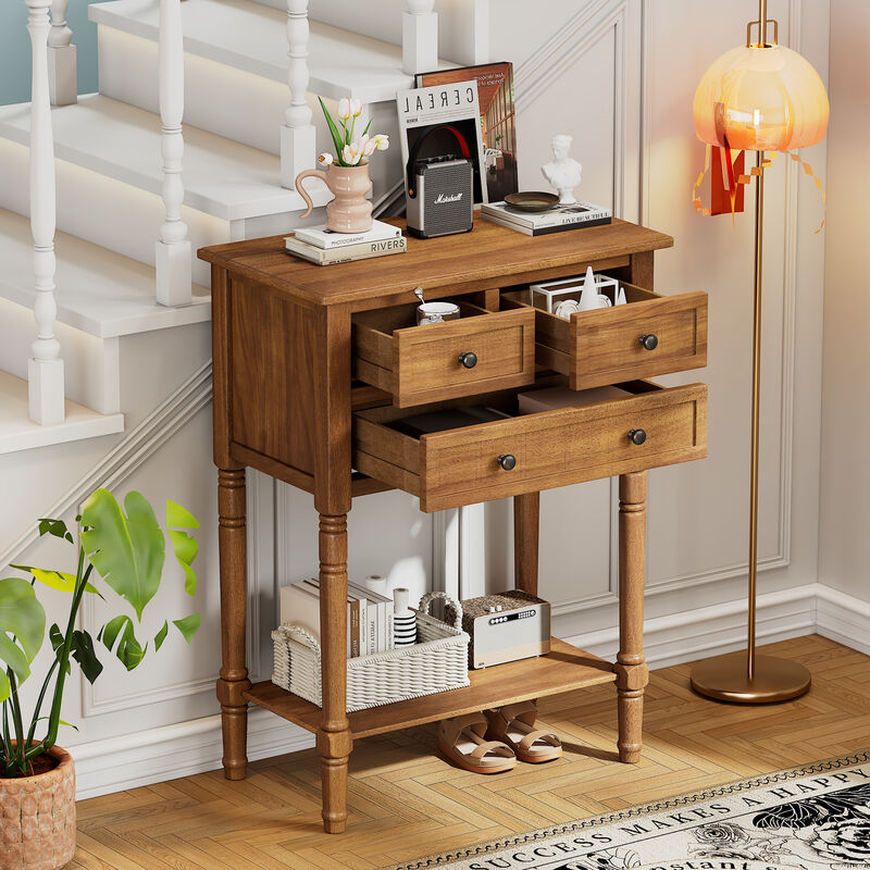 Whisen Narrow Console Table with Three Storage Drawers and Bottom Shelf - Black