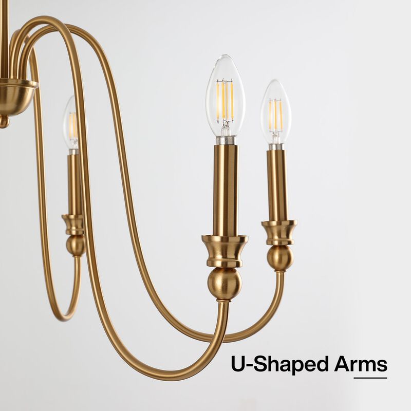 Gold Six-Light Candle Chandelier with U-Shaped Arms, Adjustable image number 7