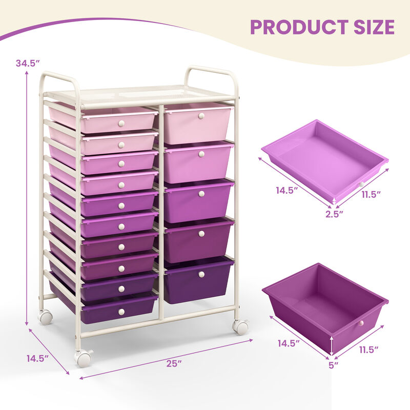 15-Drawer Rolling Utility Organizer Cart for Multi-Use Storage