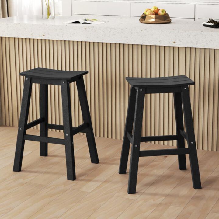 Hivvago 29 Inch HDPE Patio Bar Stool Set of 2 Armless Saddle Stools