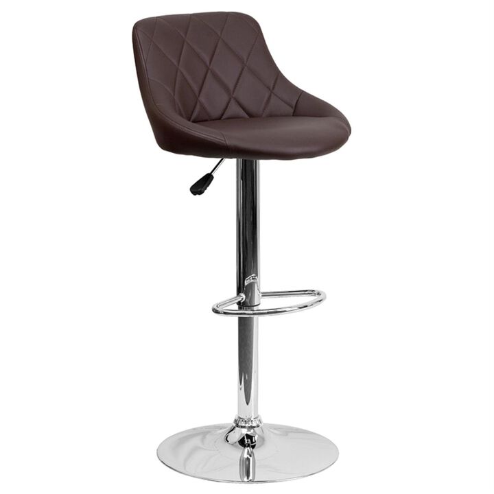 Contemporary Vinyl Bucket Seat Adjustable Height Bar Stool with Chrome Base Brown