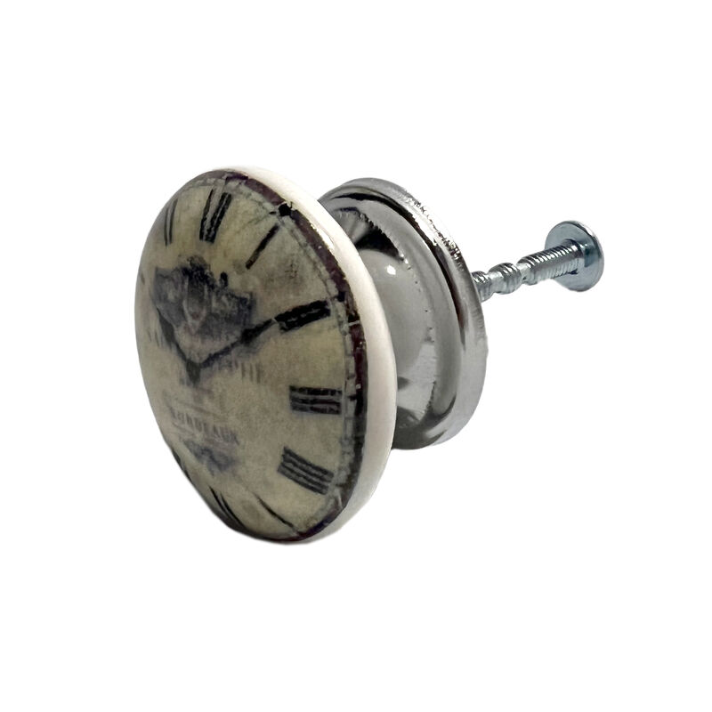 HomeRoots Set of Six Black And White Clock Face Ceramic Drawer Pull Knobs image number 3