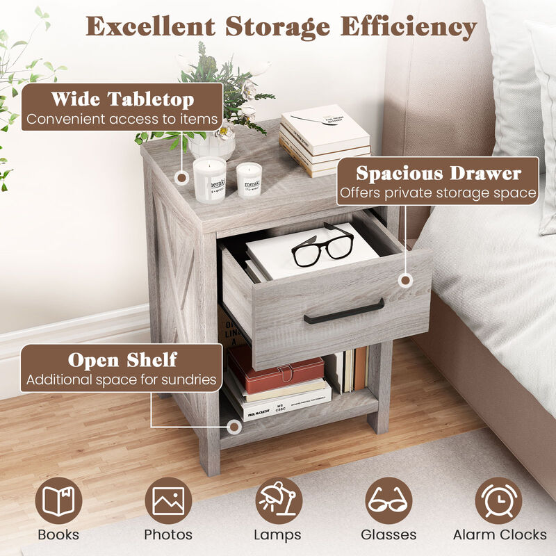 Nightstand with Drawer and Shelf, Modern Bedside Table for Bedroom Storage