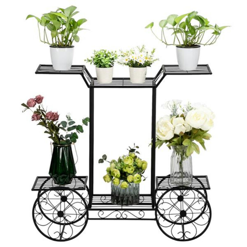 6-Tier Car Plant Stand, Metal Flower Pot Holder for Home & Garden Decor