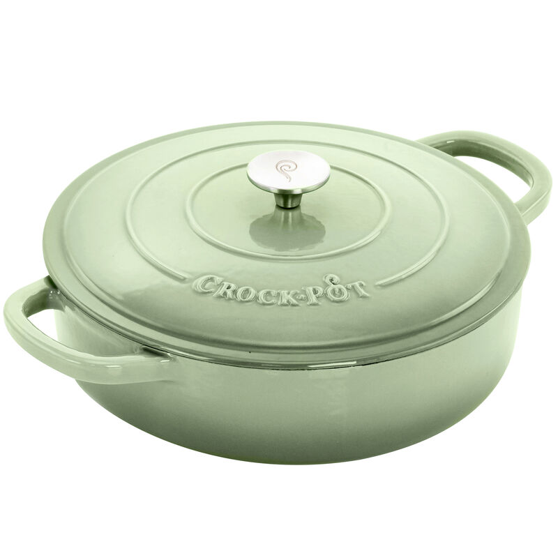 Crock Pot Artisan 5 Quart Round Enameled Cast Iron Braiser Pan with Self Basting Lid in Pistachio Green