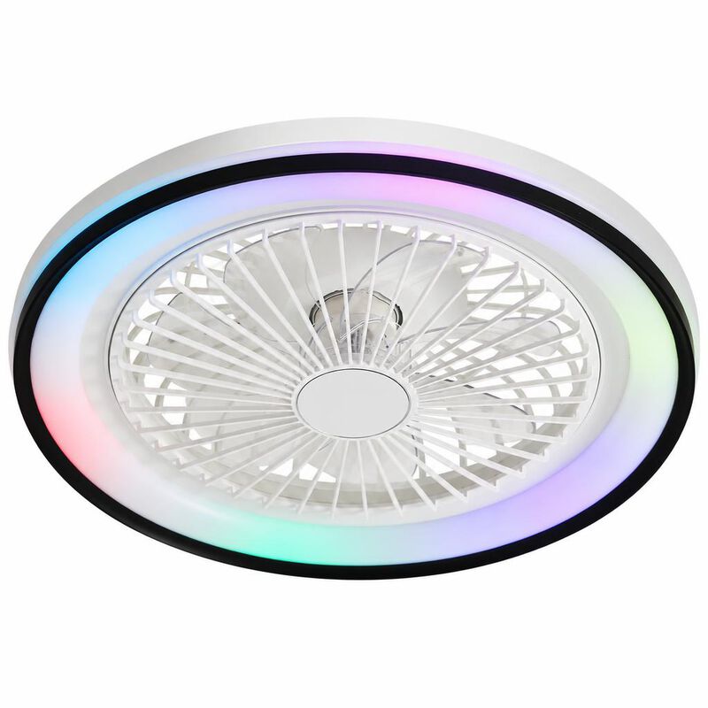ELEMENT ACE 19 Inch Bladeless RGB Dimmable LED Enclosed Ceiling Fan with Light Flush Mount 6 Speed Remote for Bedroom Home Office image number 0