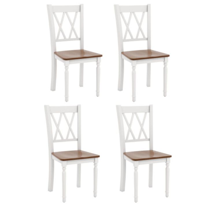 Set of 4 Wooden Farmhouse Kitchen Chairs with Rubber Wood Seat