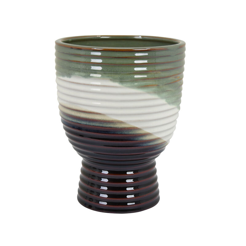 Decorative Planter, Tapered Body, Flared Pedestal, Gray Ceramic 10 Inch image number 2