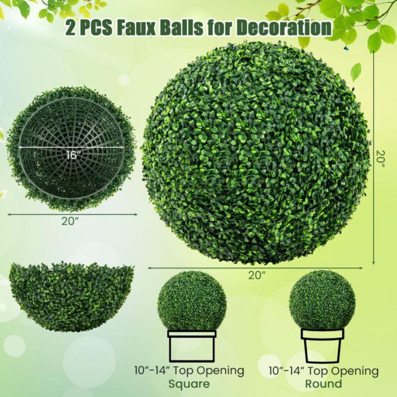 Hivvago 2 Pieces Artificial Plant Boxwood Topiary Ball for Patio Garden Front Door Balcony Backyard