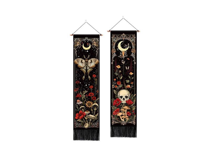Gothic Wall Tapestry Set of 2 Witchy Moon Skull Decor for Bedroom Room Home image number 0