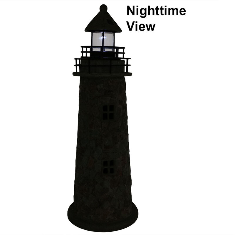 Sunnydaze 25 in Resin and Cobblestone Solar LED Lighthouse Nautical Statue