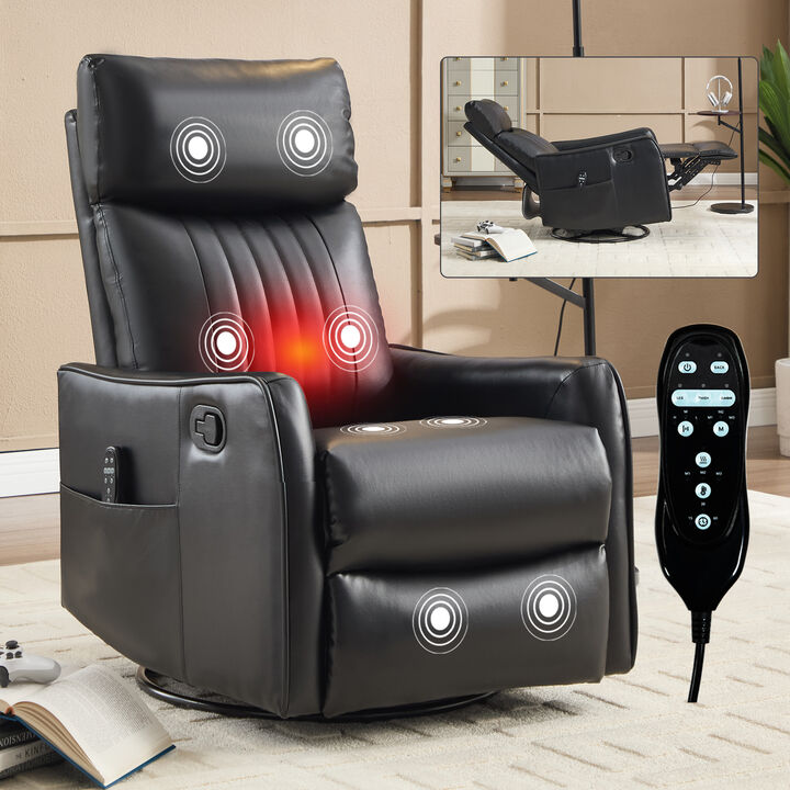 Faux Leather Manual Recliner Chair with Heat and Massage, Living Room Rocker and Swivel Chair