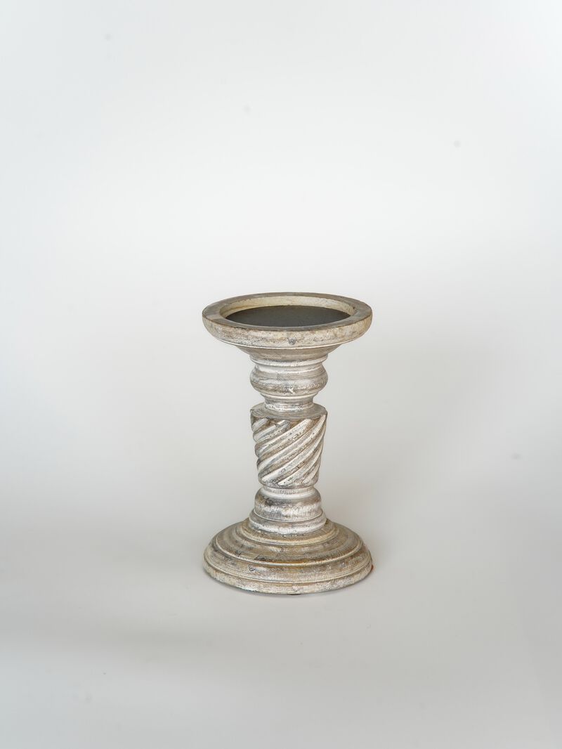 Traditional Antique White Eco-friendly Handmade Mango Wood Set Of One 6" Pillar Candle Holder BBH Homes