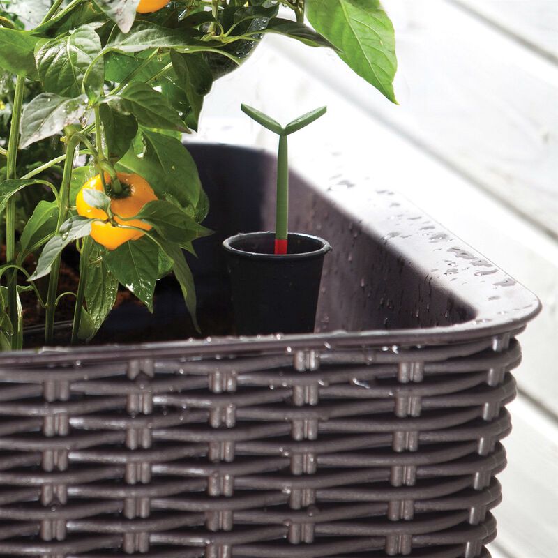 QuikFurn Modern Dark Brown Resin Wicker Raised Garden Bed Planter with Water Indicator