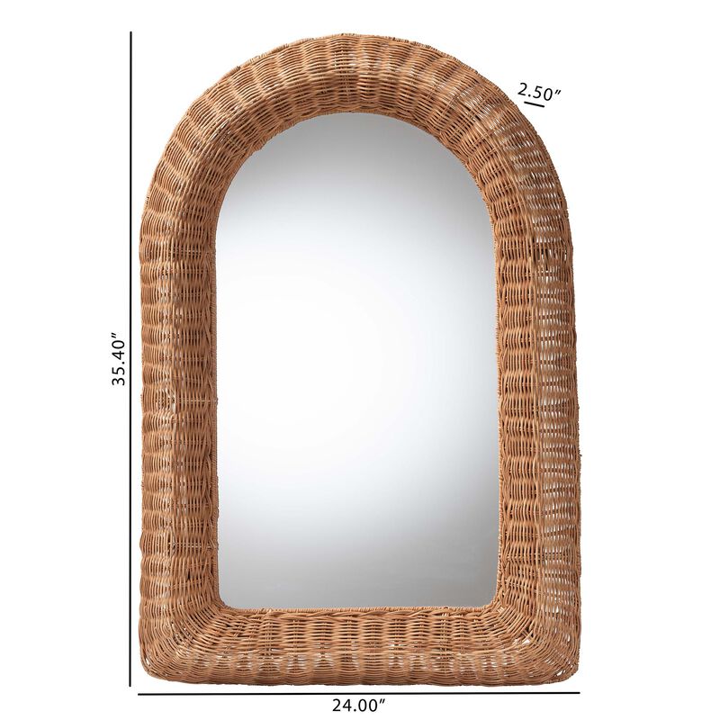 bali & pari Brisia Arched Rattan Wall Mirror - Handwoven Wicker Framed Mirror for Entryway, Living Room, or Bedroom, Natural image number 4